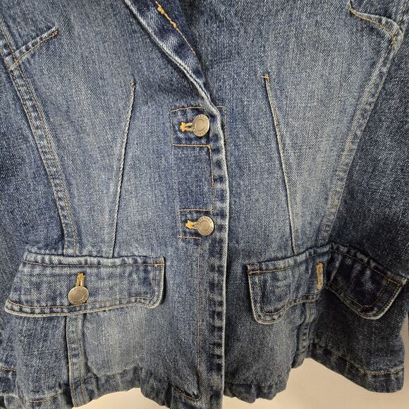Reserved Jean Jacket Womens Medium Blue Denim Two Button Pockets Cotton - Picture 2 of 15